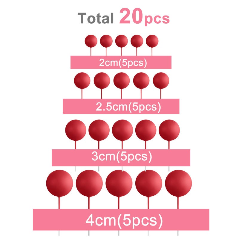 ASTARON أستارون 20 قطعة زينة كعكة كرات بالونات صغيرة أعواد كعكة كرات حمراء زينة كعكة كرات زينة كعكة لحفلات الزفاف وأعياد الميلاد - Image 2