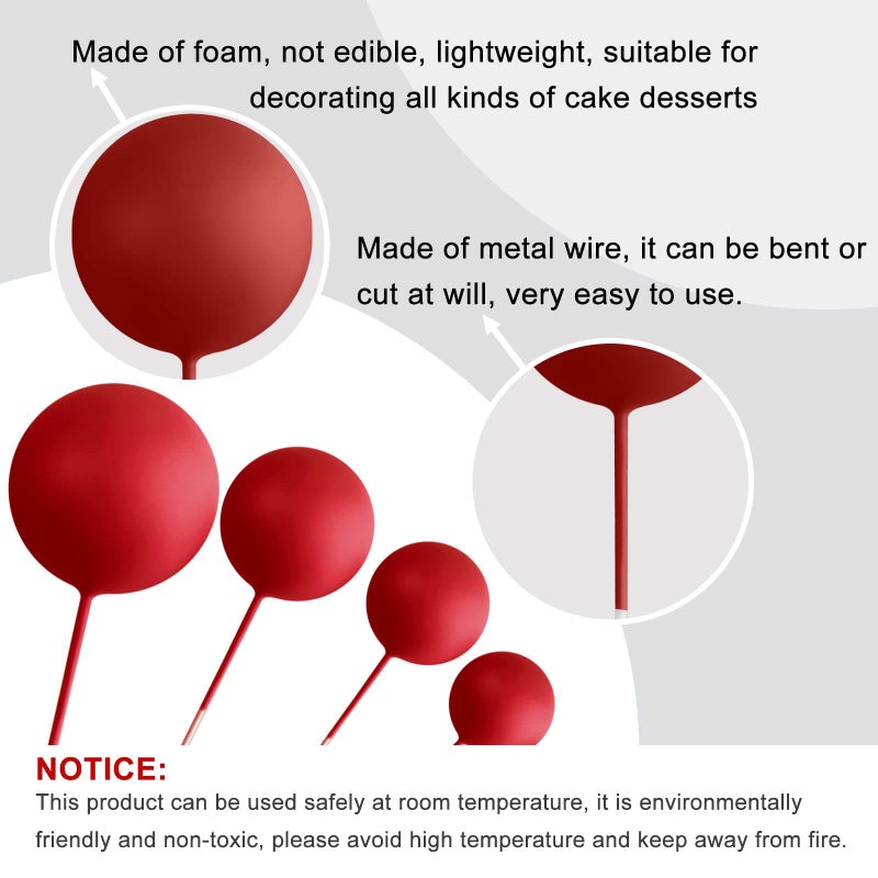 ASTARON أستارون 20 قطعة زينة كعكة كرات بالونات صغيرة أعواد كعكة كرات حمراء زينة كعكة كرات زينة كعكة لحفلات الزفاف وأعياد الميلاد - Image 3