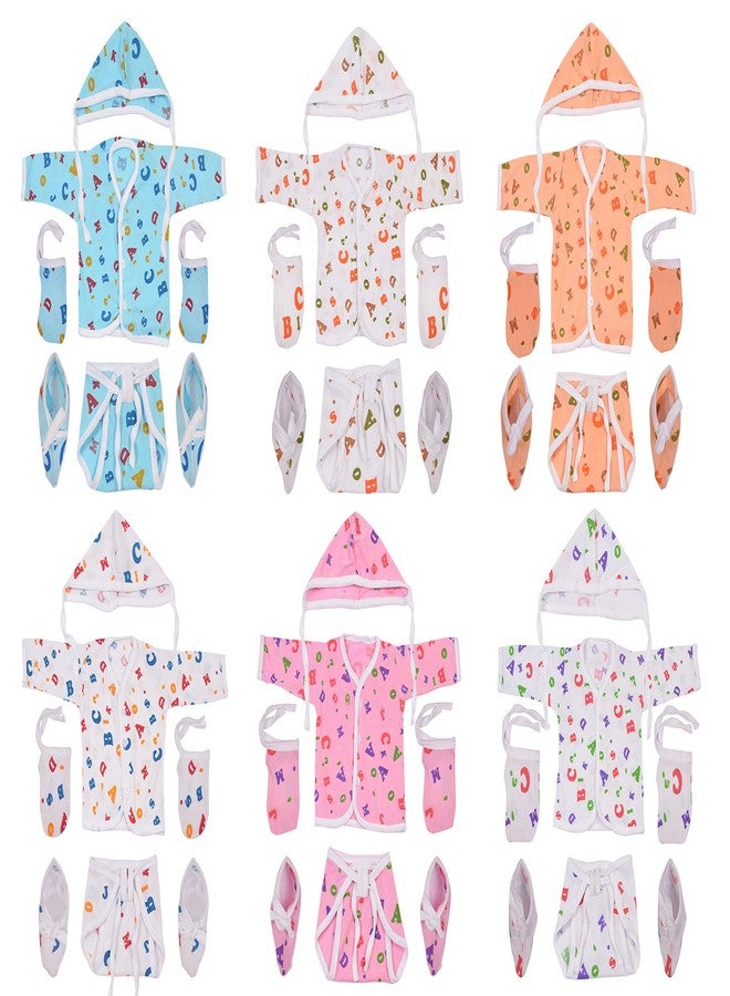 Toddylon New Born Baby Clothes Jhabla Set | Front Open T-Shirt | Nappies | Cap, Mitten & Booties | Cotton | Casual | Regular Fit | wear (Multicolor, 0-6 Months) - Image 1