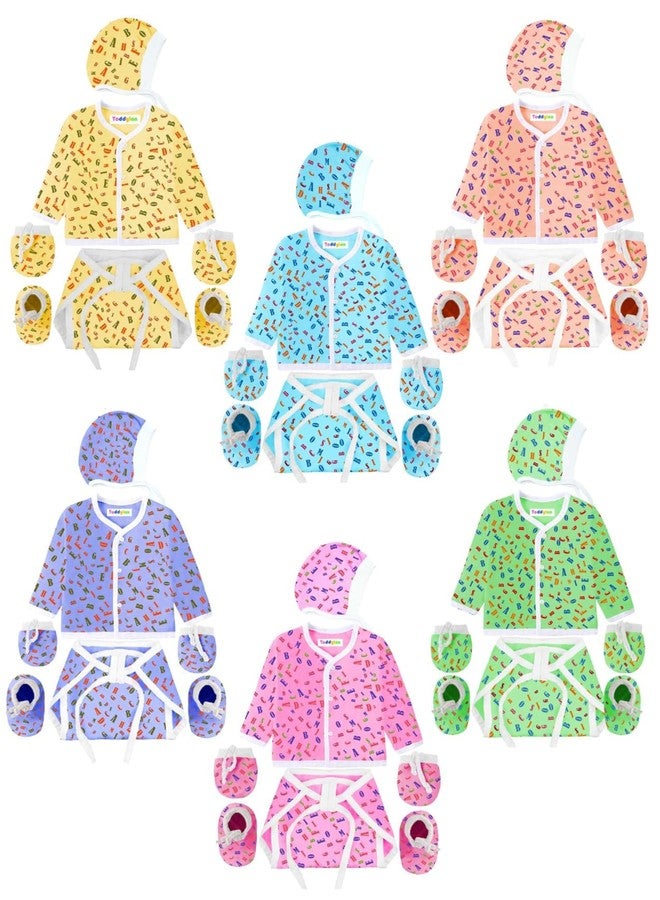 Toddylon New Born Baby Clothes Jhabla Set | Front Open T-Shirt | Nappies | Cap, Mitten & Booties | Cotton | Casual | Regular Fit | wear (Multicolor, 0-6 Months) - Image 2