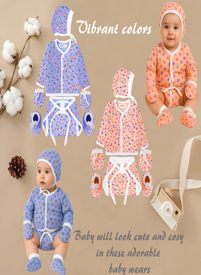 Toddylon New Born Baby Clothes Jhabla Set | Front Open T-Shirt | Nappies | Cap, Mitten & Booties | Cotton | Casual | Regular Fit | wear (Multicolor, 0-6 Months) - Image 4