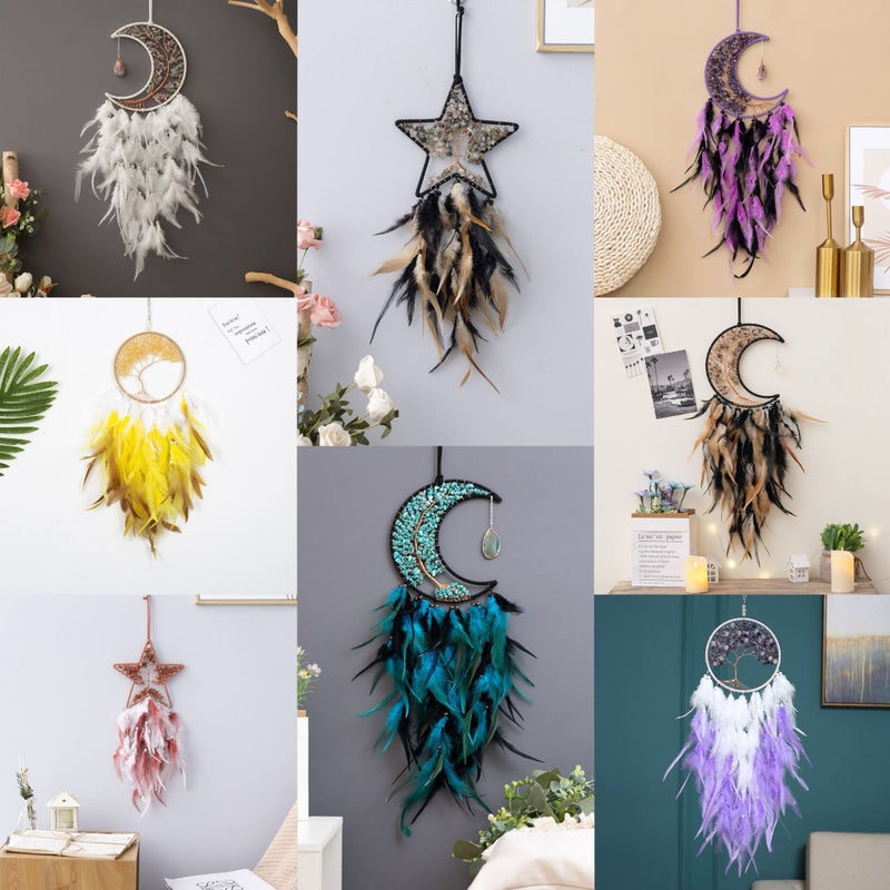 A Variety Of Popular Natural Gravel Tree Of Life Dream Catcher Hangings Colorfulful Feather Wind Chimes Wall Decoration Pendants - Image 2