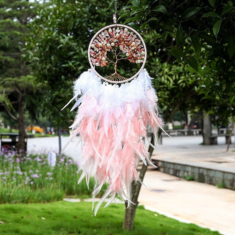 A Variety Of Popular Natural Gravel Tree Of Life Dream Catcher Hangings Colorfulful Feather Wind Chimes Wall Decoration Pendants - Image 4