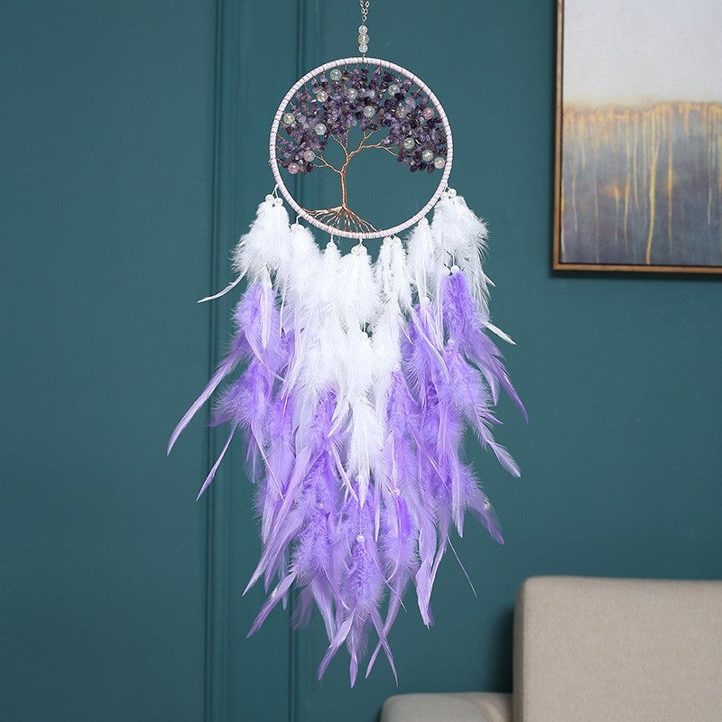 A Variety Of Popular Natural Gravel Tree Of Life Dream Catcher Hangings Colorfulful Feather Wind Chimes Wall Decoration Pendants - Image 5