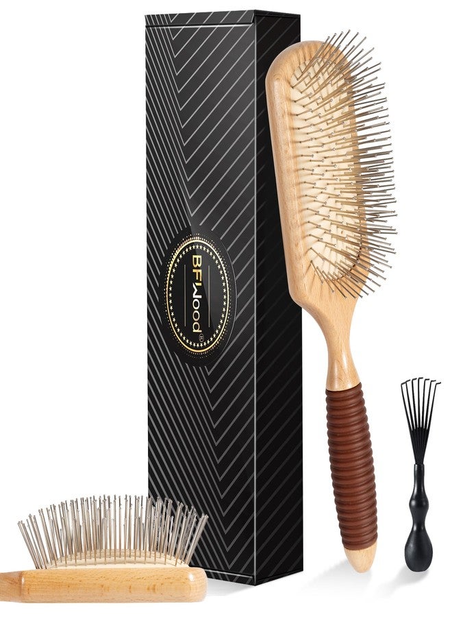 BFWood Paddle Hair Brush with Steel Bristles, Metal Hair Brush, Help Hair Growth and Massaging Scalp, Anti-frizz Metal Detangling Brush Styling Hairbrush - Image 1