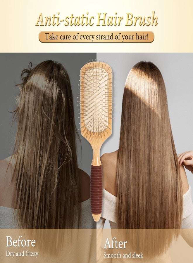 BFWood Paddle Hair Brush with Steel Bristles, Metal Hair Brush, Help Hair Growth and Massaging Scalp, Anti-frizz Metal Detangling Brush Styling Hairbrush - Image 4