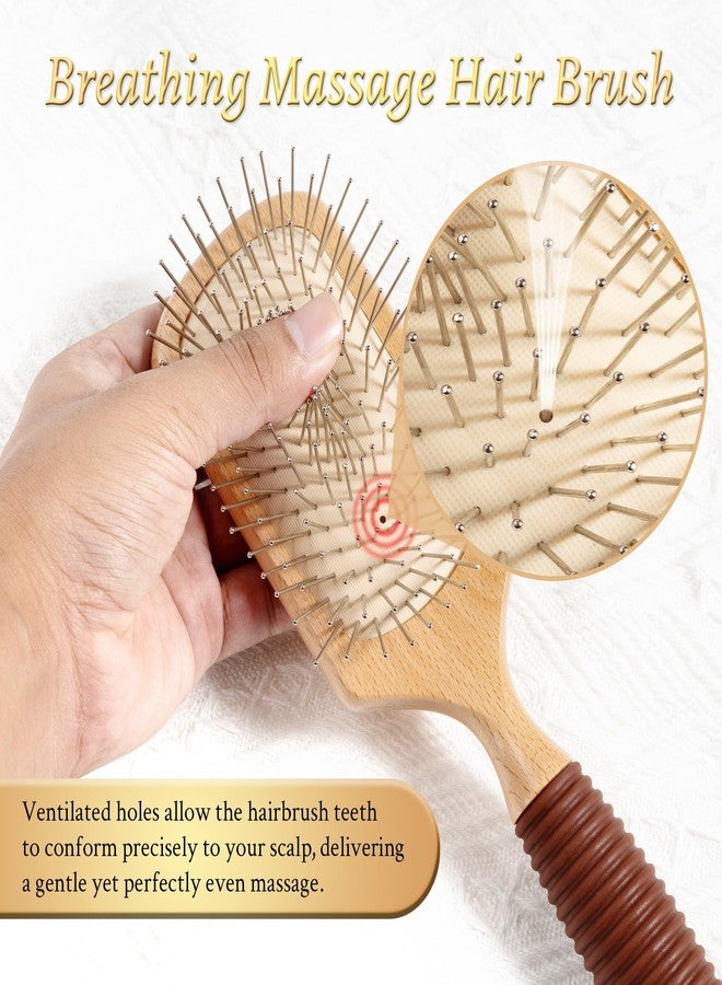 BFWood Paddle Hair Brush with Steel Bristles, Metal Hair Brush, Help Hair Growth and Massaging Scalp, Anti-frizz Metal Detangling Brush Styling Hairbrush - Image 2