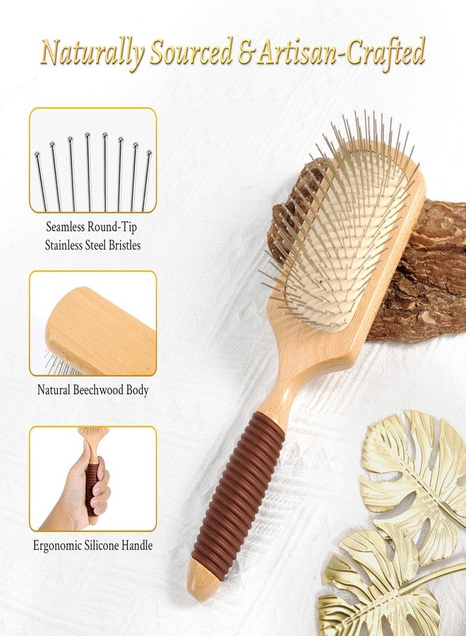 BFWood Paddle Hair Brush with Steel Bristles, Metal Hair Brush, Help Hair Growth and Massaging Scalp, Anti-frizz Metal Detangling Brush Styling Hairbrush - Image 3