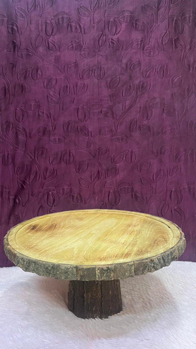 BAKERS 4U Wooden Natural Wood Cake Stand, 12 inch (30.48 cm) Diameter, Round - Image 1