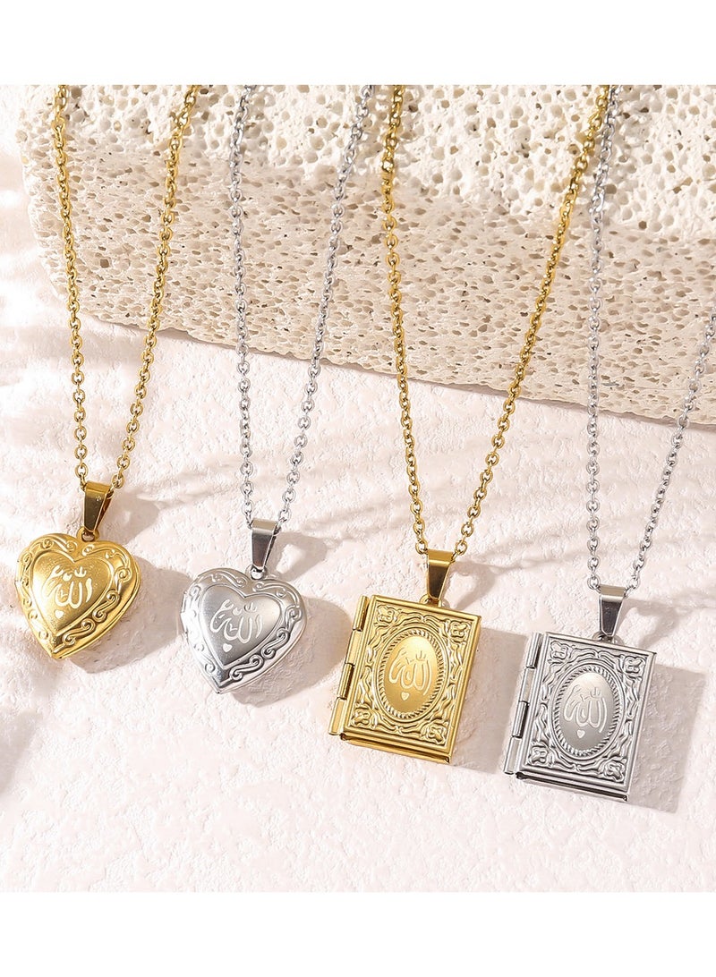 Mark Fairwhale Square Heart-Shaped Flip Frame Titanium Steel Necklace Jewelry - Image 2
