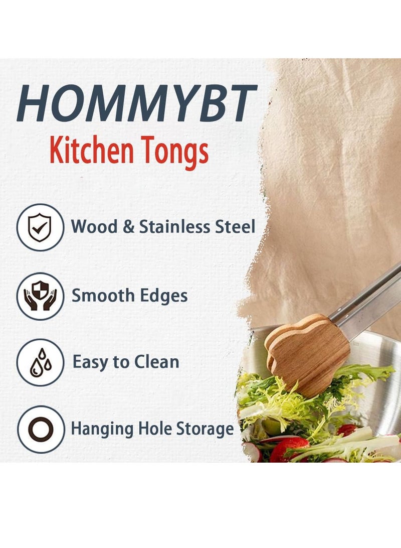 SOLARAE Wood Kitchen Tongs for Cooking, Professional Wood Barbecue Tongs, Wooden Handle Salad Serving kitchen's Cooking Tongs Ideal for BBQ, Steaks, Salad, Serving Food, Bread, Grilling - Image 4