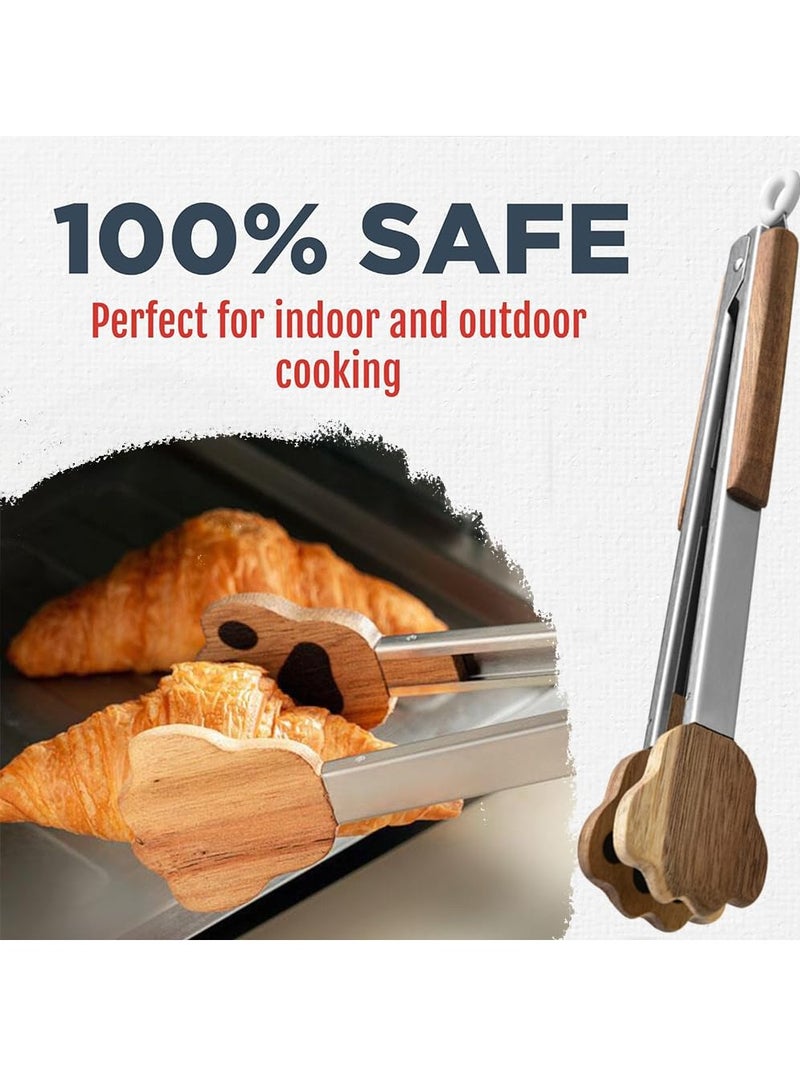 SOLARAE Wood Kitchen Tongs for Cooking, Professional Wood Barbecue Tongs, Wooden Handle Salad Serving kitchen's Cooking Tongs Ideal for BBQ, Steaks, Salad, Serving Food, Bread, Grilling - Image 3