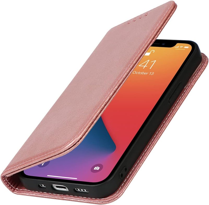 iCoverCase for iPhone 13 Wallet Case with Card Holder, PU Leather Magnetic Kickstand Feature Shockproof Protective Flip Cover Case - Rose Gold - Image 4