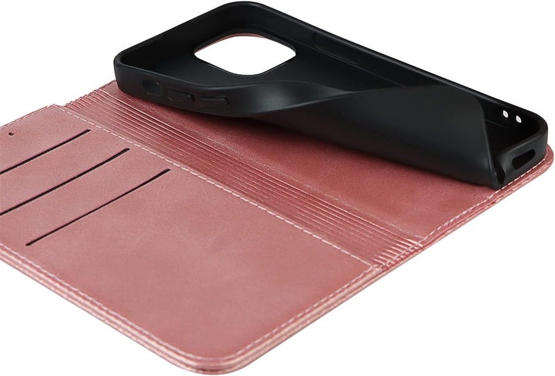 iCoverCase for iPhone 13 Wallet Case with Card Holder, PU Leather Magnetic Kickstand Feature Shockproof Protective Flip Cover Case - Rose Gold - Image 5