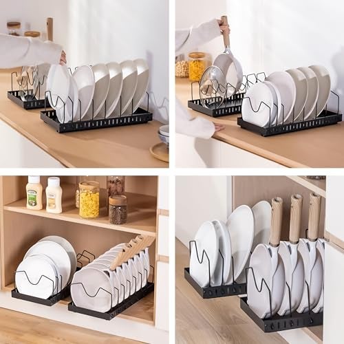 Livzing Pan & Pot Organizer Rack for Cabinet - Stainless Steel Adjustable Sliding Kitchen Rack for Frying Pan, Plate, Lids - Under Cabinet Storage for Modular Kitchen - Expandable Cookware Organizer - Image 5