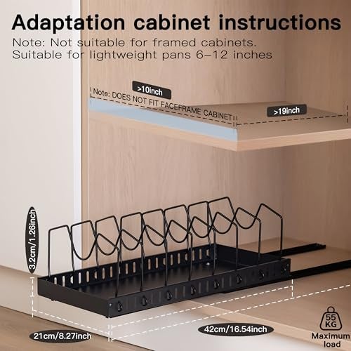 Livzing Pan & Pot Organizer Rack for Cabinet - Stainless Steel Adjustable Sliding Kitchen Rack for Frying Pan, Plate, Lids - Under Cabinet Storage for Modular Kitchen - Expandable Cookware Organizer - Image 2