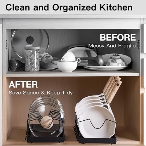 Livzing Pan & Pot Organizer Rack for Cabinet - Stainless Steel Adjustable Sliding Kitchen Rack for Frying Pan, Plate, Lids - Under Cabinet Storage for Modular Kitchen - Expandable Cookware Organizer - Image 4