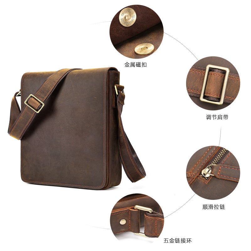 Marute Leather Men'S Messenger Bag Crazy Horse Leather Shoulder Bag Men'S British Casual Large Capacity Shoulder Bag - Image 5