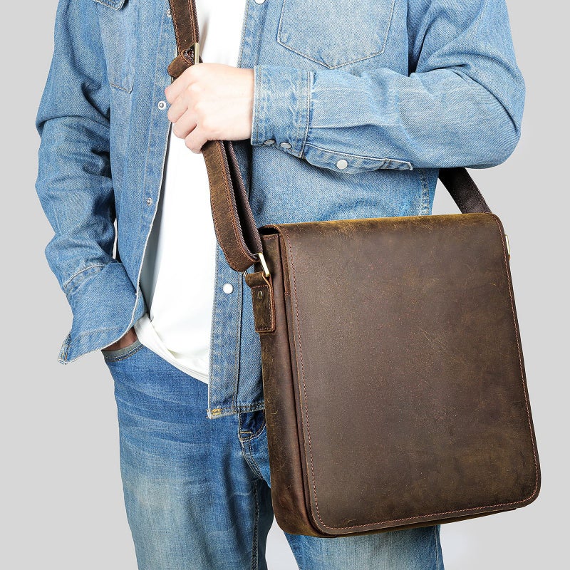 Marute Leather Men'S Messenger Bag Crazy Horse Leather Shoulder Bag Men'S British Casual Large Capacity Shoulder Bag - Image 3