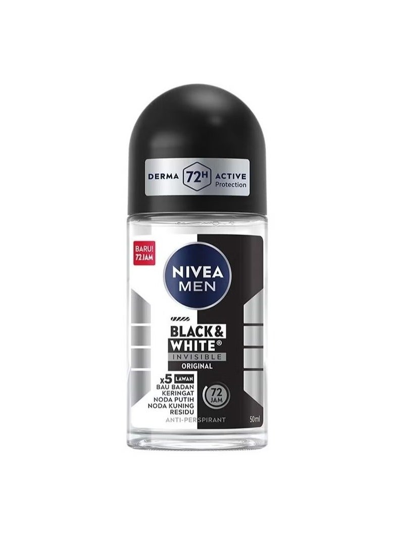 نيفيا MEN Black & White Invisible Original, Antiperspirant for Men, Roll-on 50ml