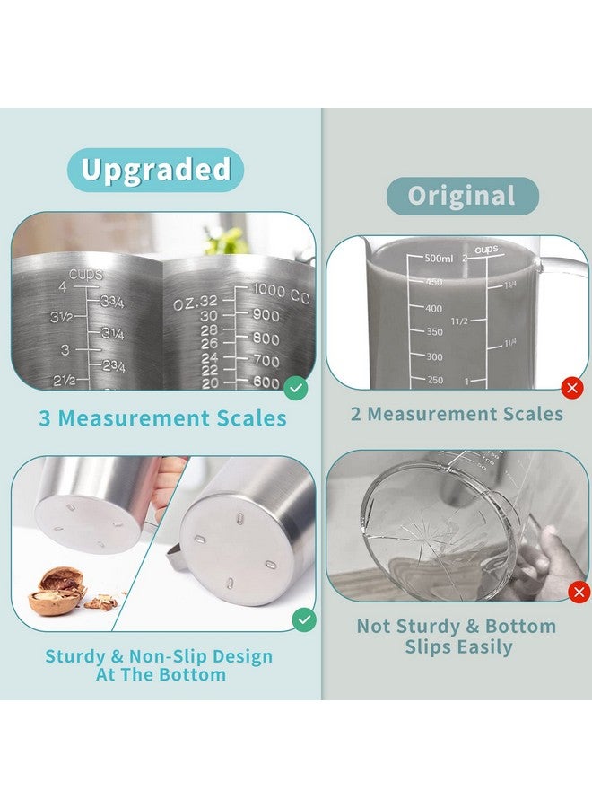 Newness Measuring Cup, [Upgraded, 3 Measurement Scales, Including Cup Scale, ML Scale, Ounce Scale], Newness Stainless Steel Measuring Cup with Marking with Handle, 32 Ounces (1.0 Liter, 4 Cup) - Image 3