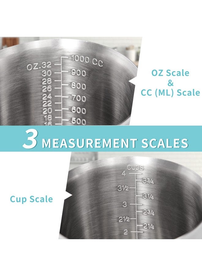 Newness Measuring Cup, [Upgraded, 3 Measurement Scales, Including Cup Scale, ML Scale, Ounce Scale], Newness Stainless Steel Measuring Cup with Marking with Handle, 32 Ounces (1.0 Liter, 4 Cup) - Image 2
