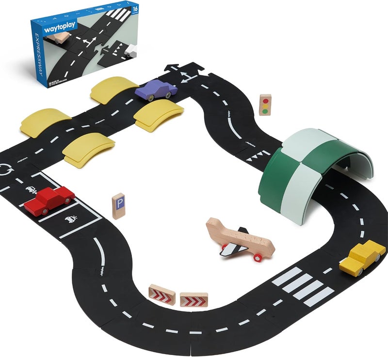 waytoplay Expressway (Black with White Striping, 16 Pieces) - Image 1