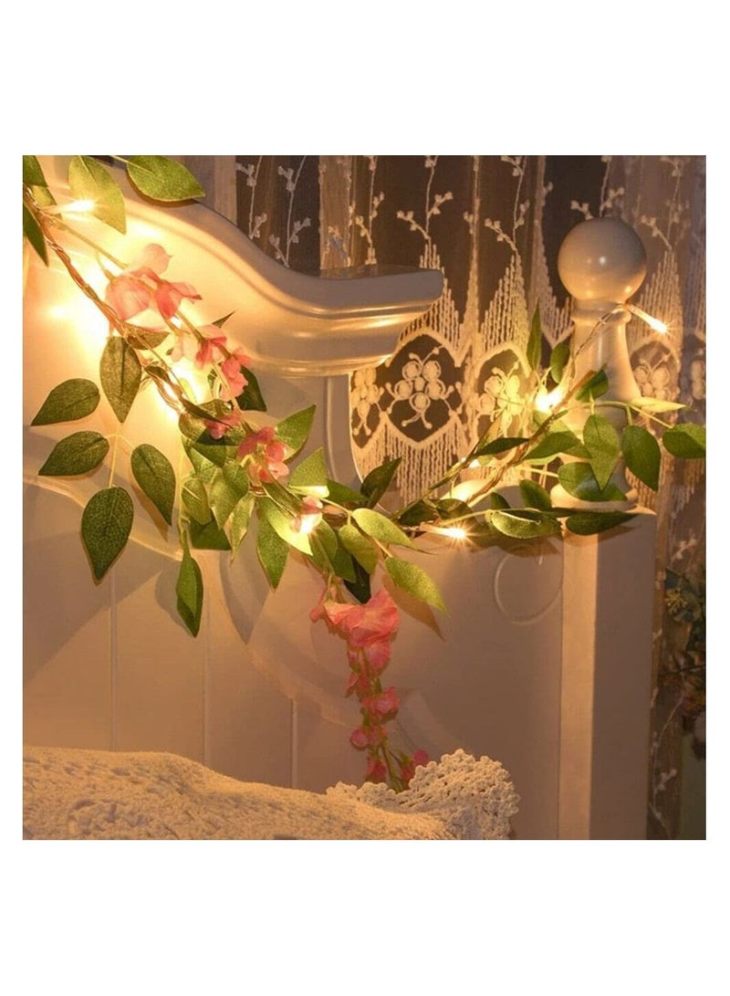 GGEROU Wisteria Rattan String Lights Outdoor 20 Led 6.5 FT Realistic Plants String Lights LED Decorative Lights Garland Vines with Lights Bettery Power - Image 5
