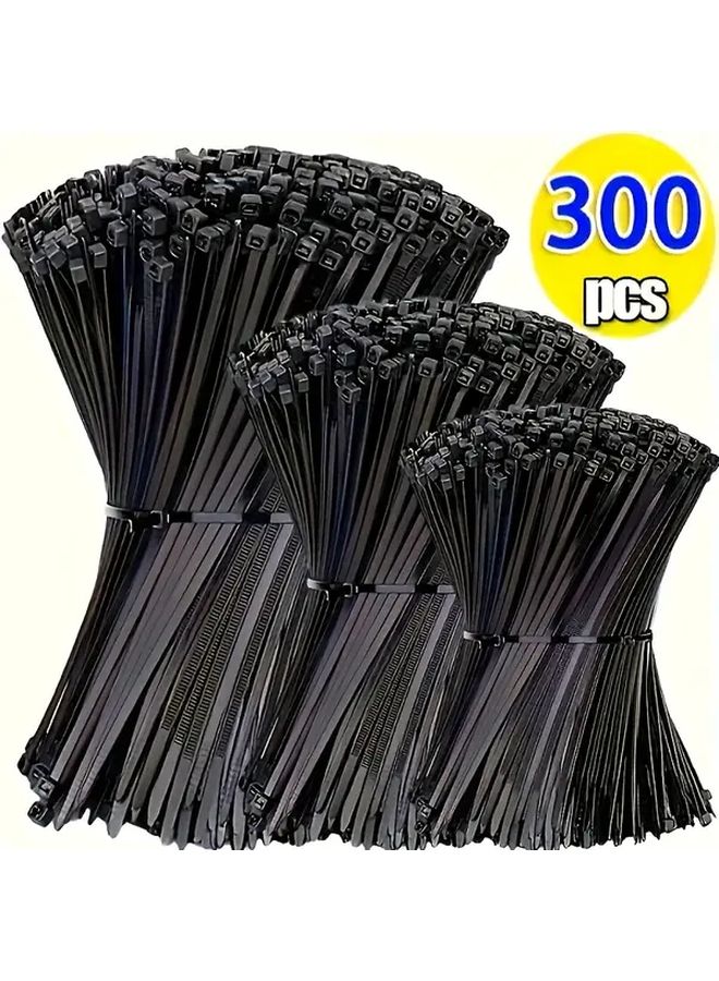 Black Nylon Zip Ties 300Pcs Adjustable Waterproof Multi Purpose Outdoor Household - Image 1