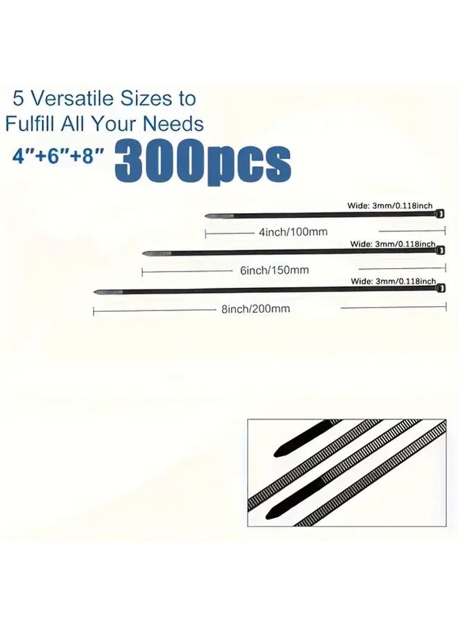 Black Nylon Zip Ties 300Pcs Adjustable Waterproof Multi Purpose Outdoor Household - Image 2