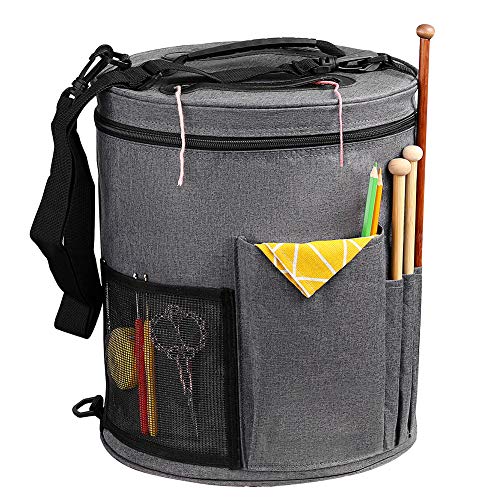 SumDirect Knitting Bag, Yarn Organizer Tote Bag Portable Storage Bag for Yarns, Carrying Projects, Knitting Needles, Crochet Hooks, Manuals and Other Accessories (Gray) - Image 1