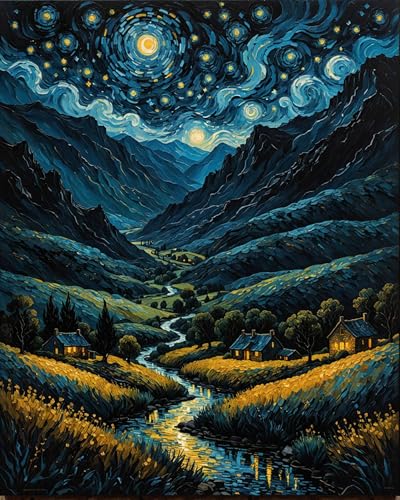 ldazao Paint by Numbers Kit for Adults Beginner Starry Country Night Adult Paint by Number Kits On Canvas Adults PaintbyNumber Kits DIY Oil Painting Kits for Gift Home Wall Art Decor 16x20 Inch - Image 1