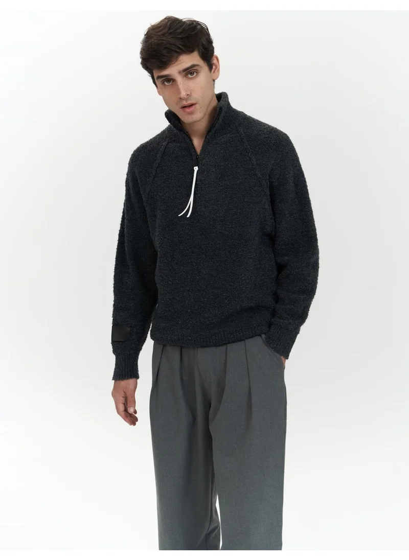 Mai Collection Zane Zipper Detail Anthracite Men's Knitwear Sweater