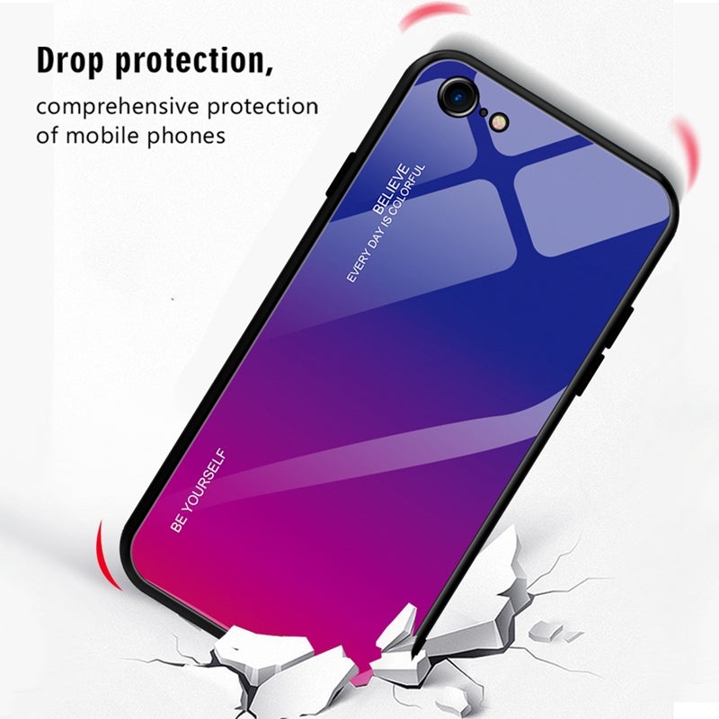 HuHa Protective Cover For iPhone SE 2022 / SE 2020 / 8 / 7 Gradient Color Glass Case(Red Blue) - Image 4