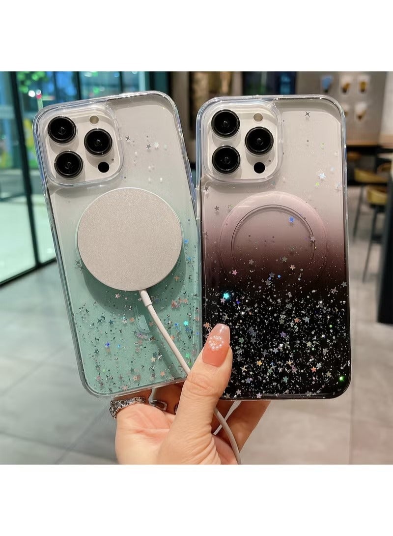 غطاء مغناطيسي لامع لآيفون 15 برو ماكس [متوافق مع MagSafe] [3-D كرافت جليتر] جراب خلفي لامع فاخر للنساء الفتيات مع ملحق سيليكون شفاف مقاوم للصدمات - Image 5