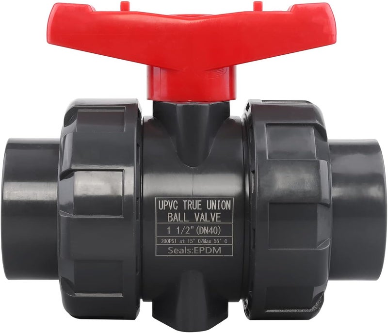 DERNORD UPVC True Union Ball Valve with Full Port, EPDM O-Rings, and Reversible PTFE Seats, 1.5 Inch NPT Threaded, Rated at 200 PSI - Image 1