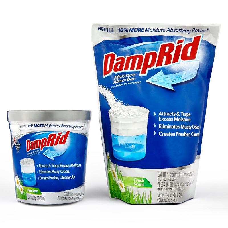 ILIOS Damp Rid Refillable Moisture Absorber â€“ Fresh Scent Humidity Absorber & Odor Absorber with 11oz Cup and 44oz Refill Bag, Cleaner Air for Closet & Bathroom â€“ ILIOS Packaging - Image 1