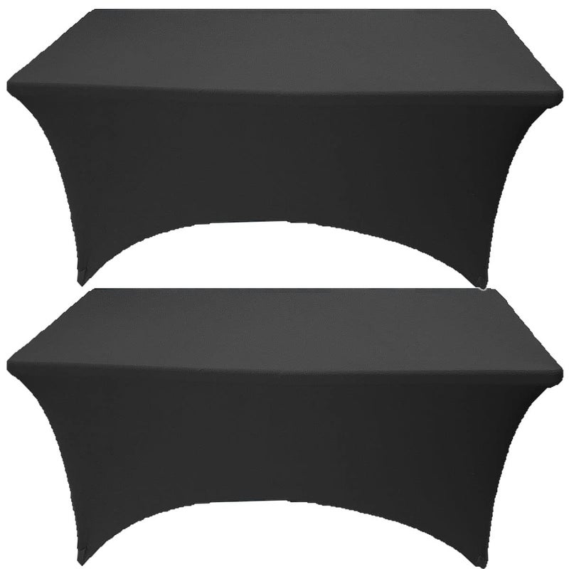 Gowinex Gowinex 2 Pack 6FT Black Spandex Tablecloth Stretch Fitted Table Cover for Rectangular Table Event Wedding Banquet and Parties 