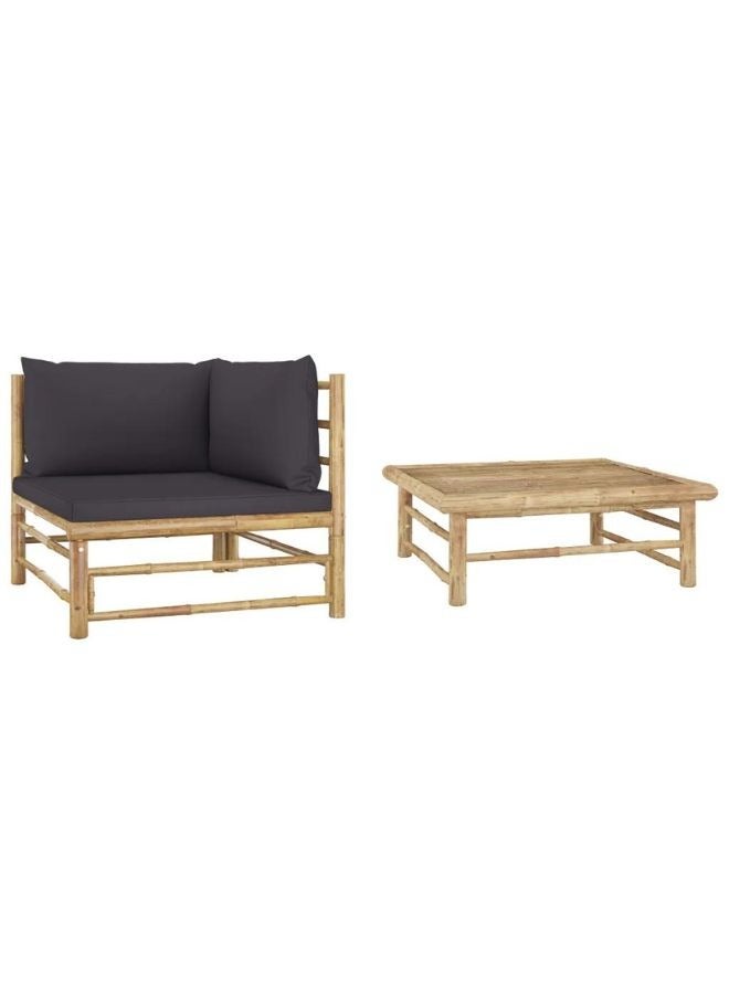 vidaxl vidaXL 2 Piece Garden Lounge Set with Dark Grey Cushions Bamboo  - Image 1
