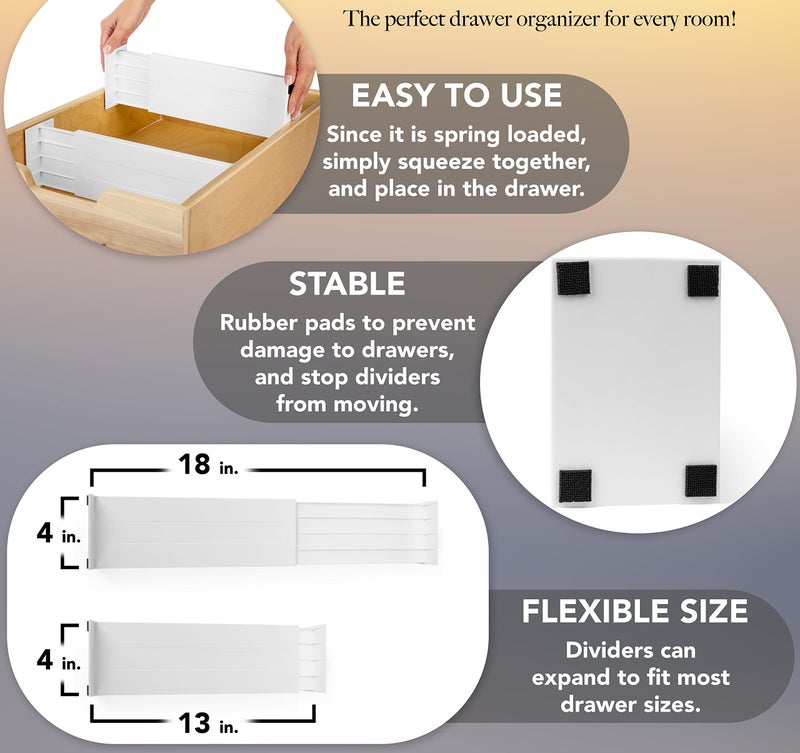 Dial Industries, Inc. Dial Industries Adjustable Dresser Drawer Clothes Organizer Dividers, Set of 2, 4.5" Deep - Image 2