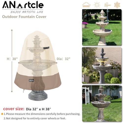 ANartcle Outdoor Fountain Cover D 32x H 38600D Waterproof Heavy Duty Outdoor Fountain CoversGarden Fountain Statue Protective CoverBeigebrown - Image 3