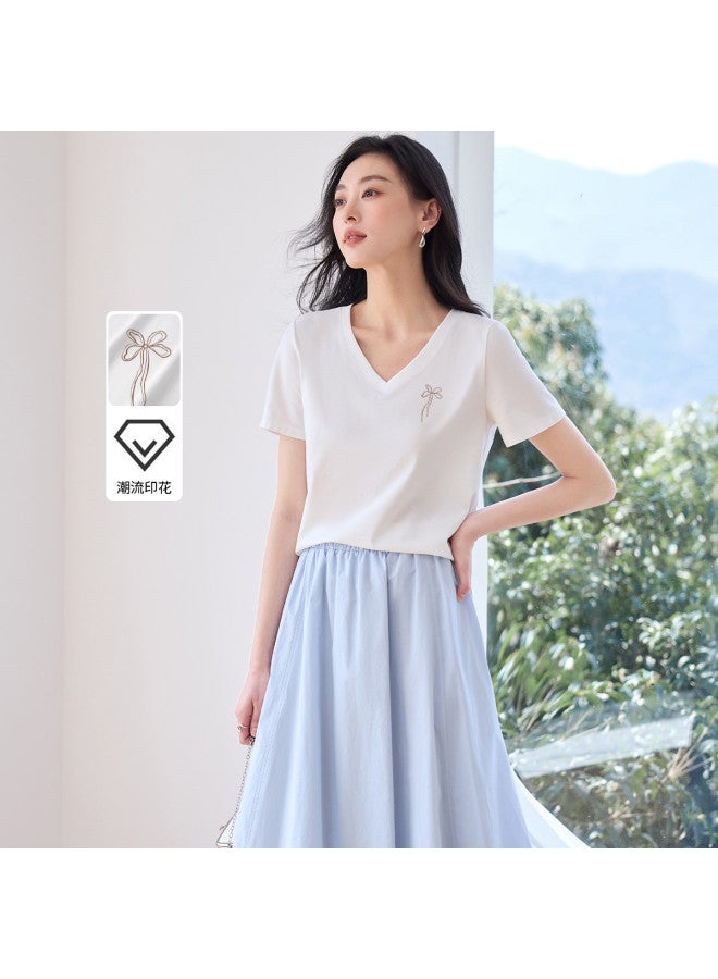 Hstyle v-neck Women's T-shirt 2025 Summer Thin Casual Short Sleeve Slim-fit Premium Top - Image 2