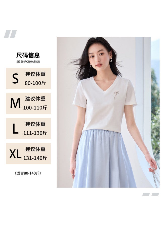 Hstyle v-neck Women's T-shirt 2025 Summer Thin Casual Short Sleeve Slim-fit Premium Top - Image 4
