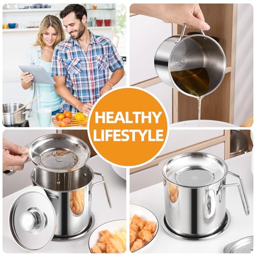 DIY HOME Bacon Grease Container 18L 61fl oz Cooking Oil Storage Strainer Oil Filter with Fine Mesh Strainer 304 Stainless Steel Grease Can for Kitchen Fat Storage - Image 3
