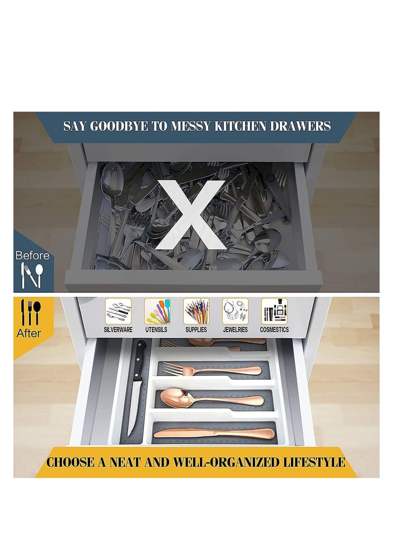 فاصل أدوات المائدة ومنظم أدراج متعدد الأغراض من البلاستيك، صينية أدوات المائدة، درج أدوات المائدة، تخزين الأدراج، رف أدوات المائدة باللون الأبيض الفاتح (5 أقسام)  - Image 3