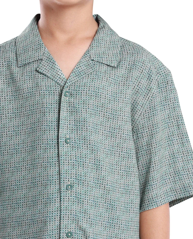 Rare Ones Rare Ones Kids Zyro Green Viscose Half Sleeve Button Printed Regular Fit Shirt