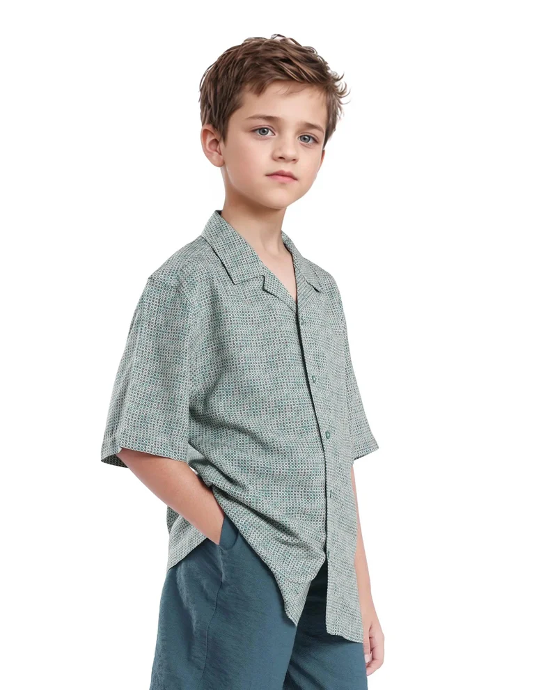 Rare Ones Rare Ones Kids Zyro Green Viscose Half Sleeve Button Printed Regular Fit Shirt
