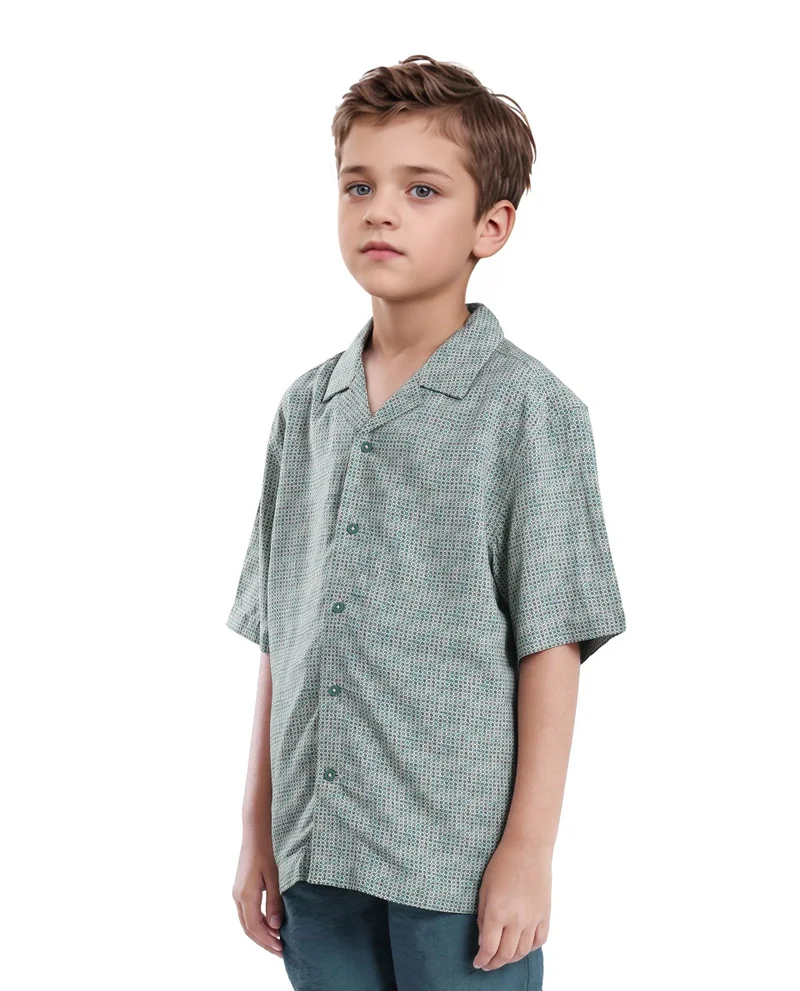 Rare Ones Rare Ones Kids Zyro Green Viscose Half Sleeve Button Printed Regular Fit Shirt