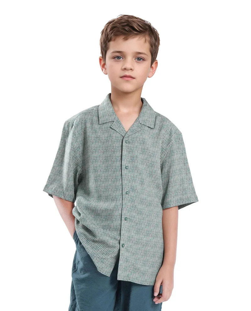 Rare Ones Rare Ones Kids Zyro Green Viscose Half Sleeve Button Printed Regular Fit Shirt