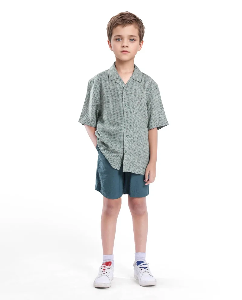 رير ونز Rare Ones Kids Zyro Green Viscose Half Sleeve Button Printed Regular Fit Shirt